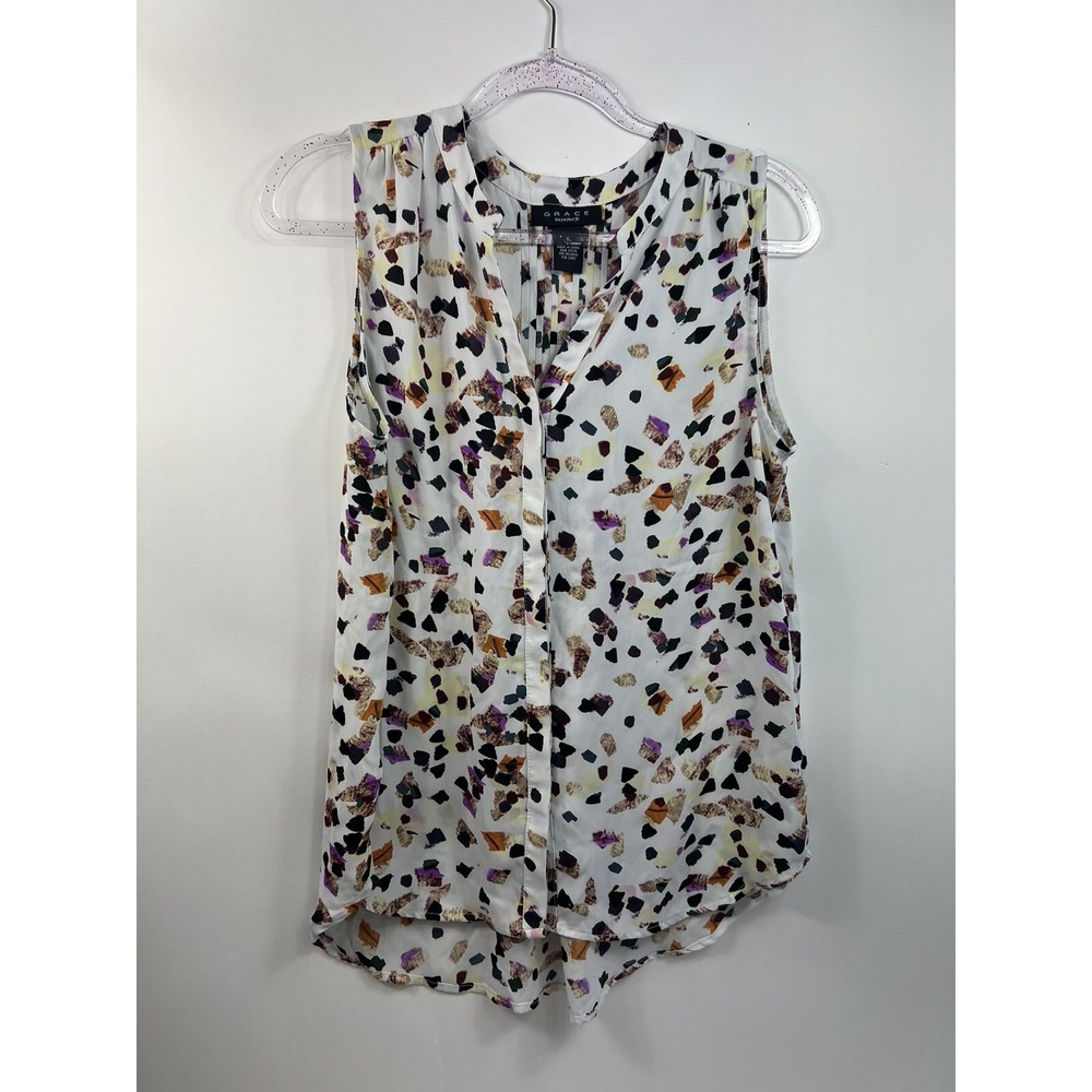 Grace‎ The Perfect Fit Sleeveless Top Shirt Womens Size Small White Geometric